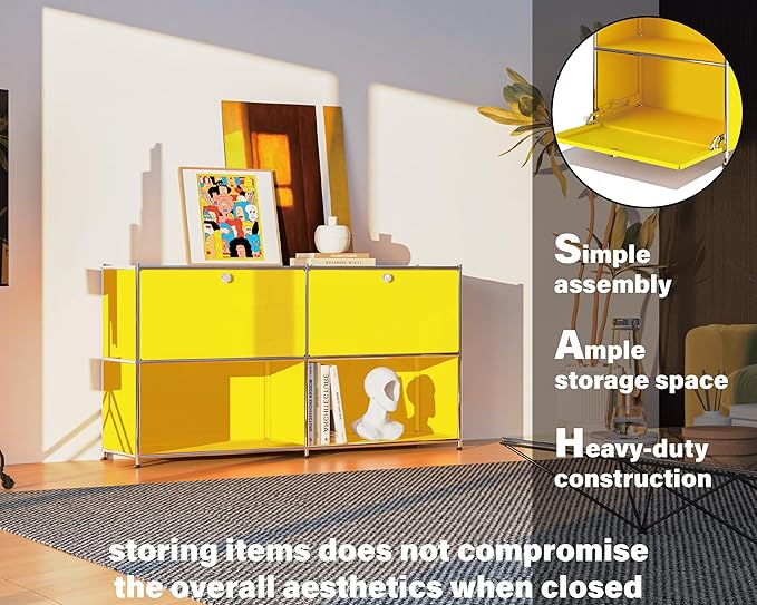 Metal Sideboard with 2 Flap Doors, DIY Modern Home Furnishing, Foyer