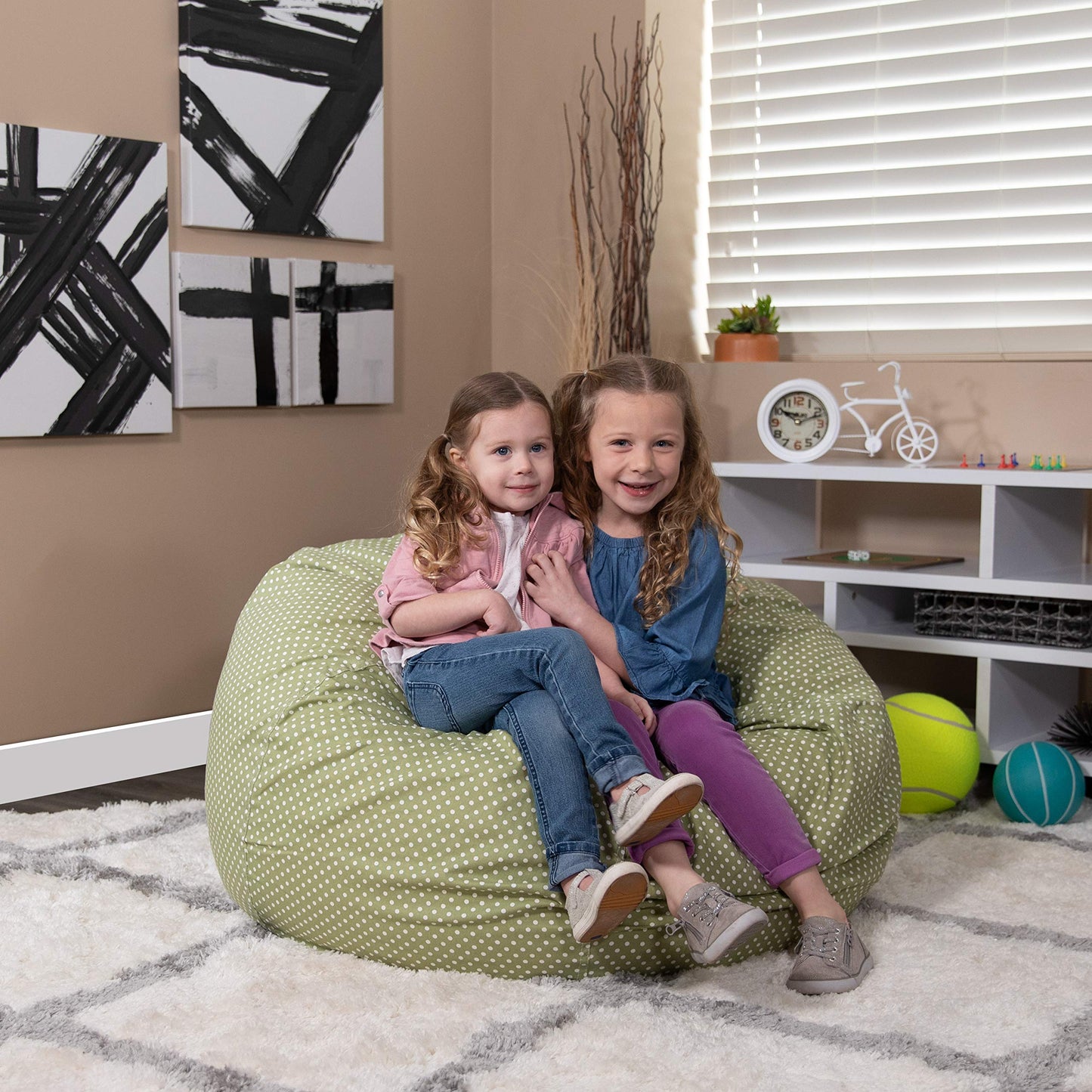 Flash Furniture Duncan Oversized Bean Bag Chair for Kids and Adults, Foam-Filled Beanbag Chair with Machine Washable Cover, Green Polka Dot