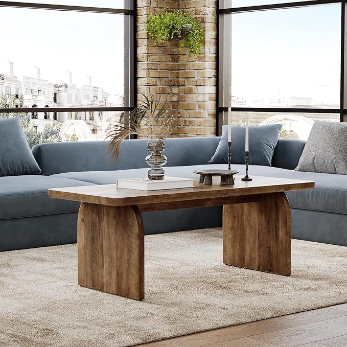 LITTLE TREE Farmhouse Coffee Table, 47 Inches Wooden Center Tables