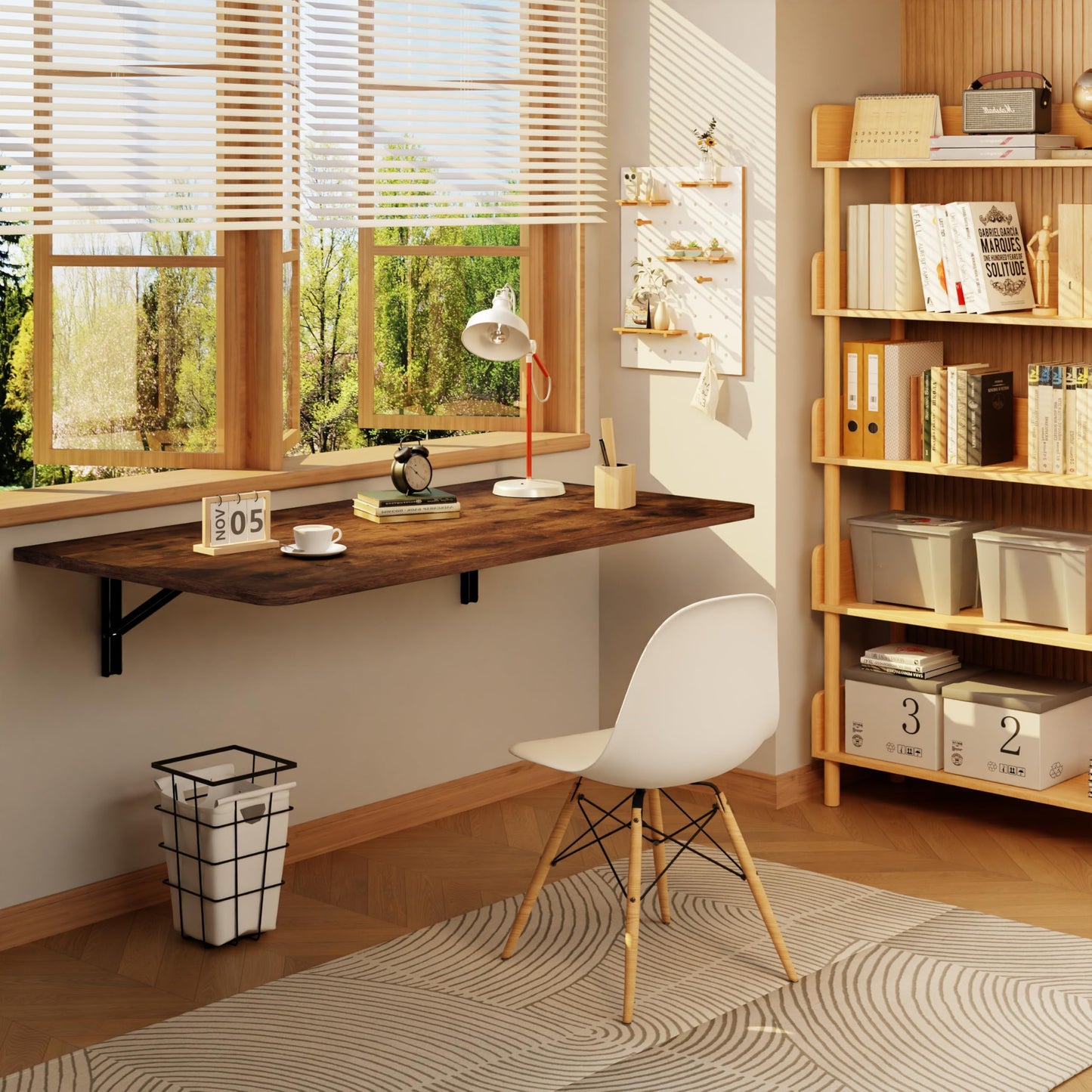 IAE Wall Mounted Floating Foldable Desk, 36" x 22" Folding Computer Workstation Table with Engineered Wood and Metal Shelf Brackets,Fold&Floating Design for Home Office, Apartment,Laundry Room,Rustic