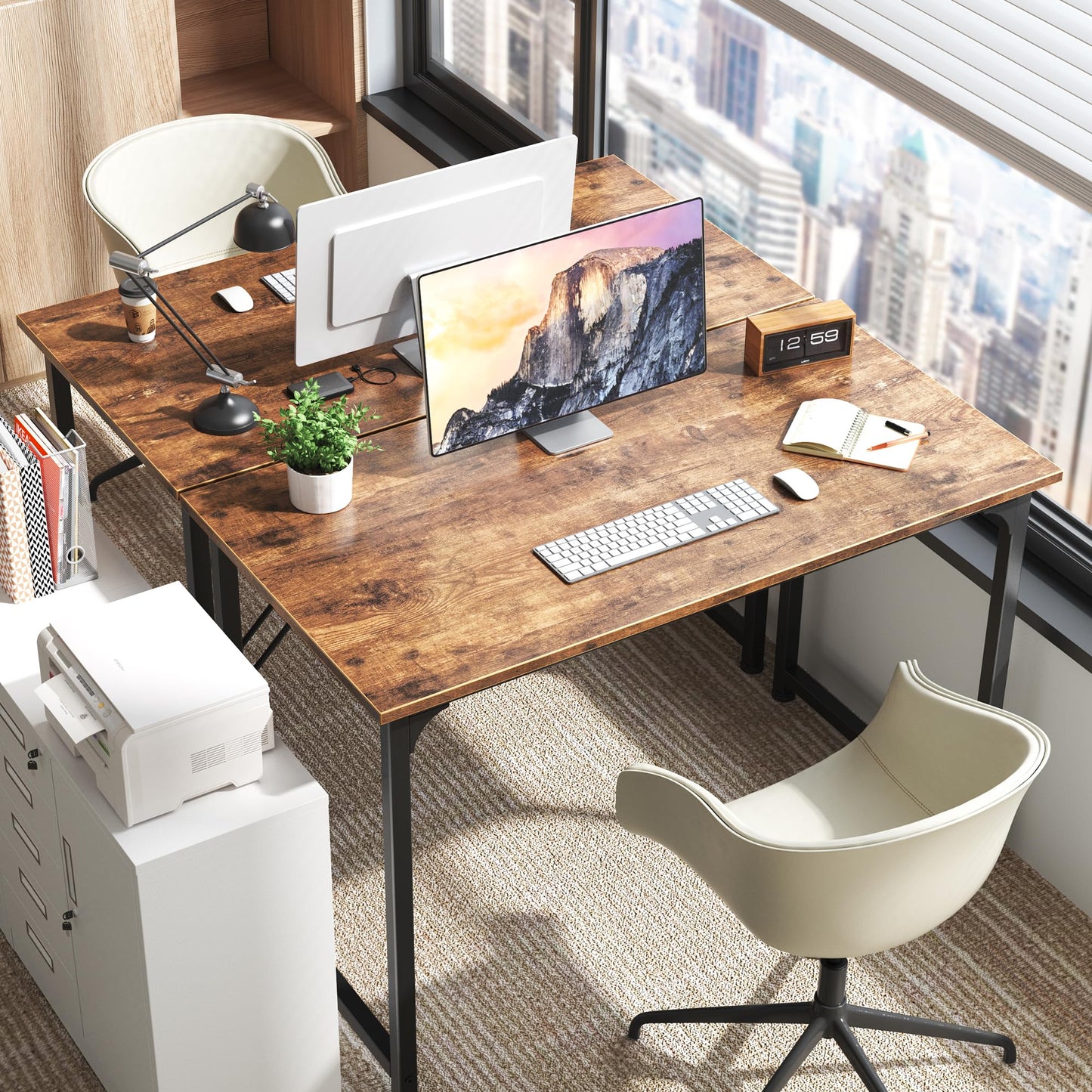 Huuger Computer Desk, 40 Inch Office Desk, Gaming Desk with Storage, Writing Desk Work Desk for Home Office, Study, Modern Simple Desk, Large Legroom, Metal Frame, Rustic Brown