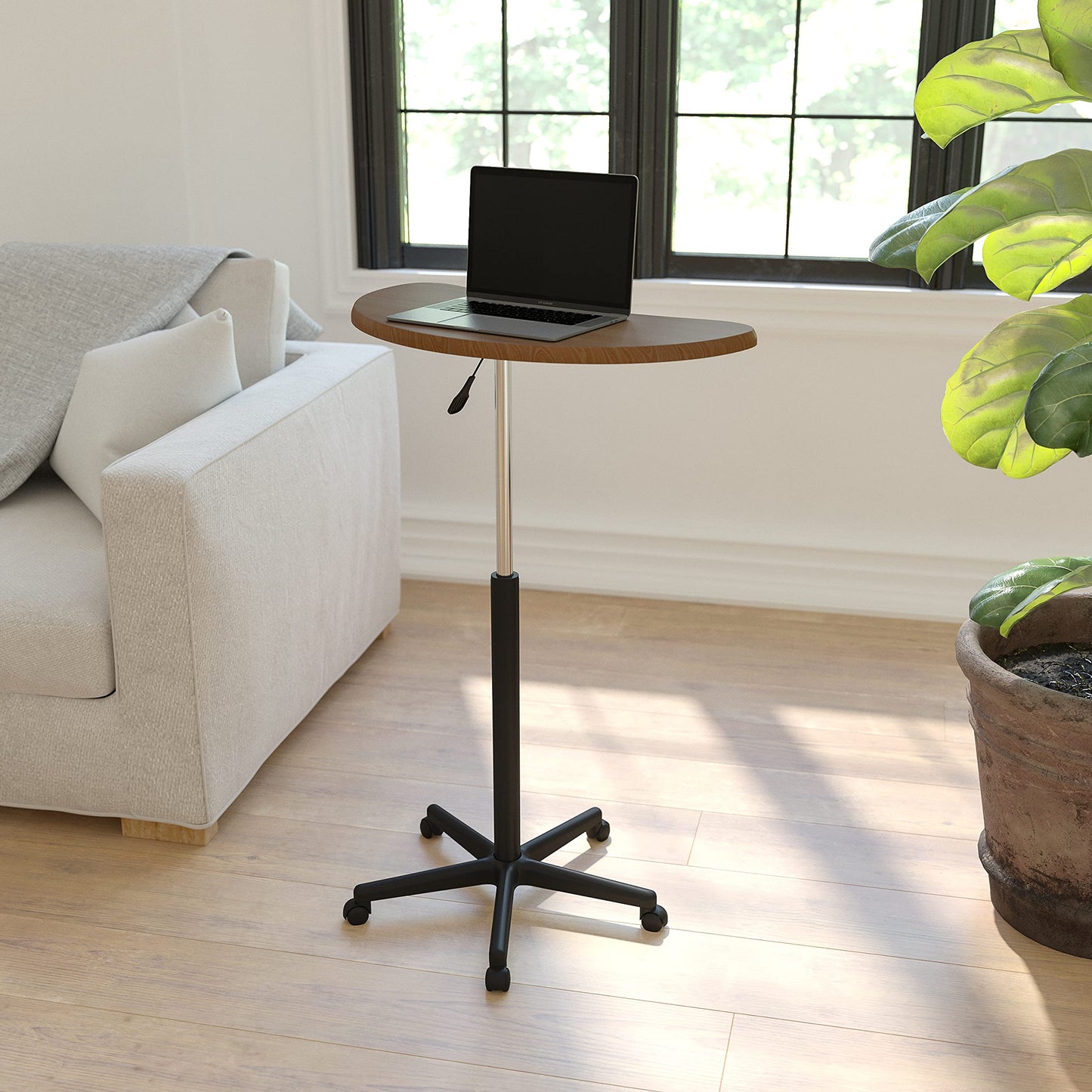 Flash Furniture Eve Rustic Walnut Sit to Stand Mobile Laptop Computer Desk with Heavy Duty Nylon Base and Dual Wheel Casters