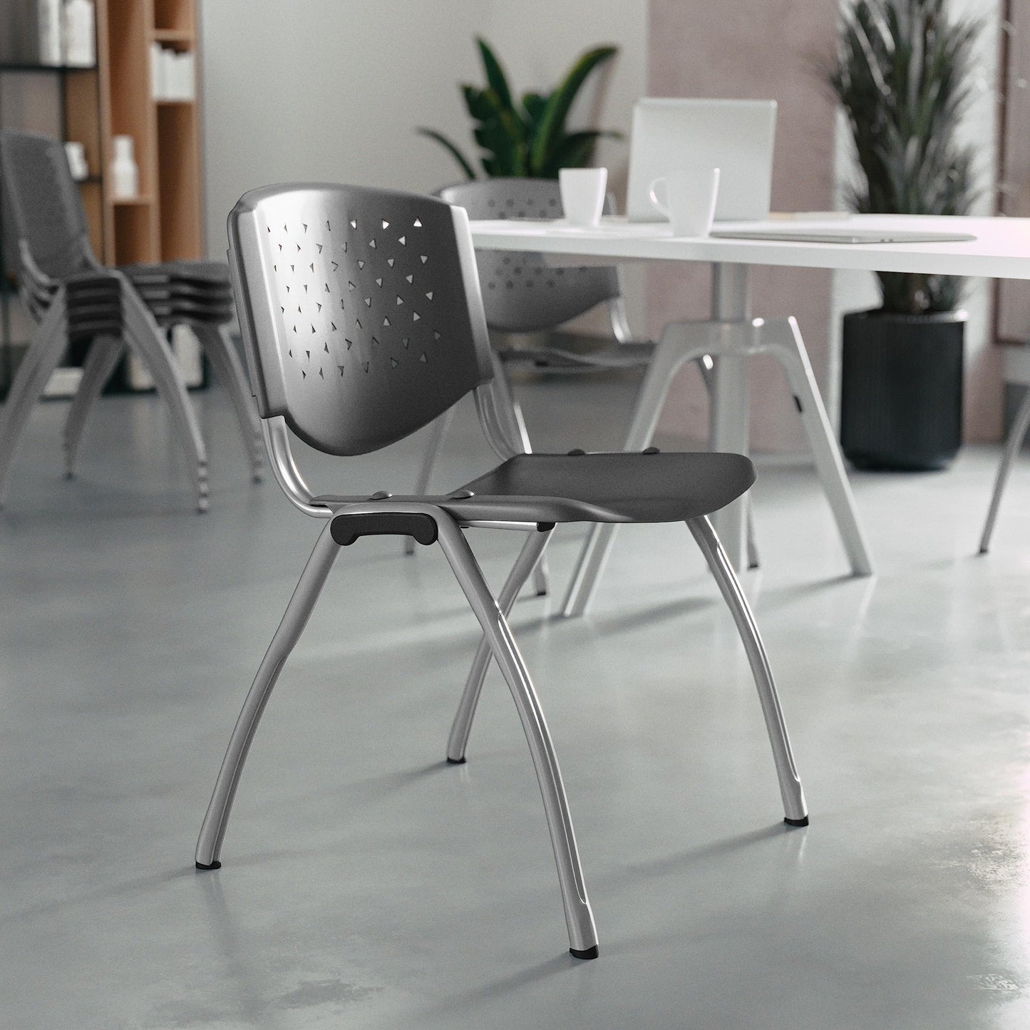 Flash Furniture HERCULES -5 Pack 880 lb. Capacity Gray Plastic Stack Chair | Comfortable Seating with Durable Design