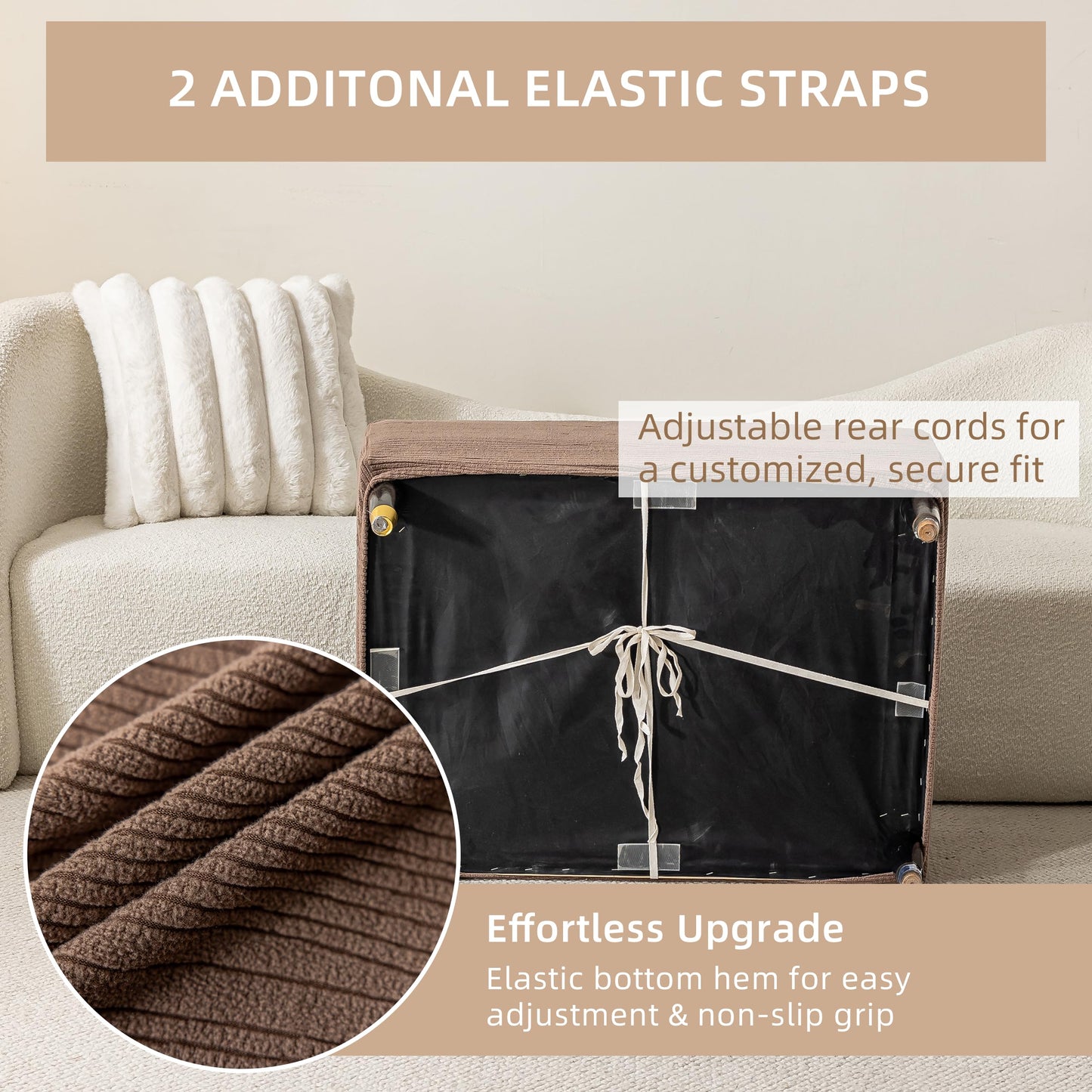KaviKon Ottoman Cover Slipcover Rectangle Fit Length 25"-30" Stretch Foot Stool Slip Cover, Footrest Slipcovers Protector with Elastic Band, Ottoman Cover Removable Washable(Small,Slanted Rib Coffee)