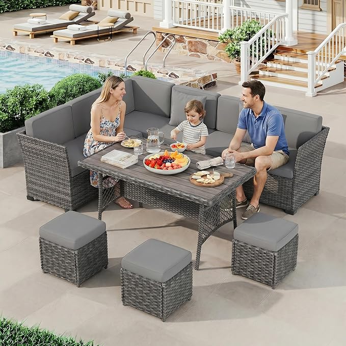 LOUVIXA 7 Pieces Patio Furniture Set, Outdoor Patio Furniture, Wicker