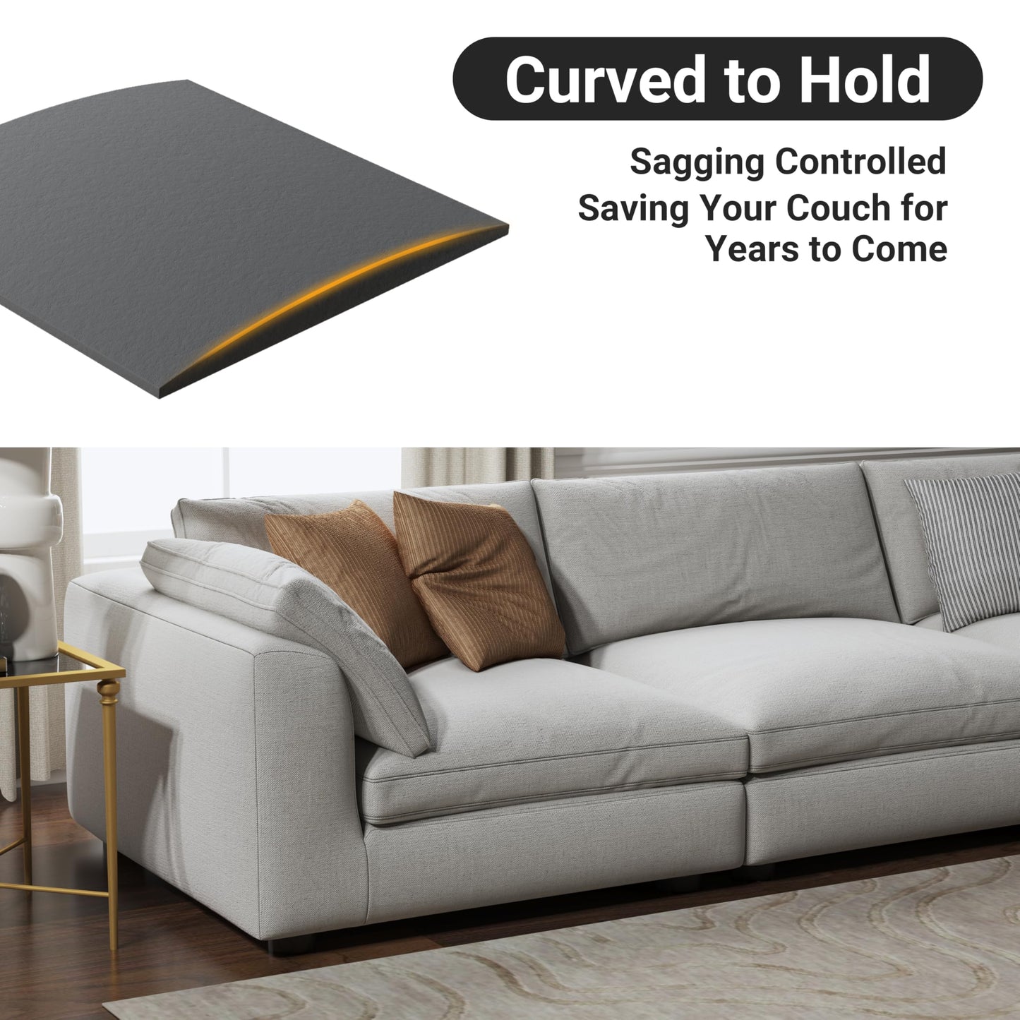 N NOORDENIYA Couch Cushion Support for Sagging Seat, High Density Foam Sofa Support Replacement for Furniture, Curved Couch Supporter for Under The Cushions, Grey Set of 3