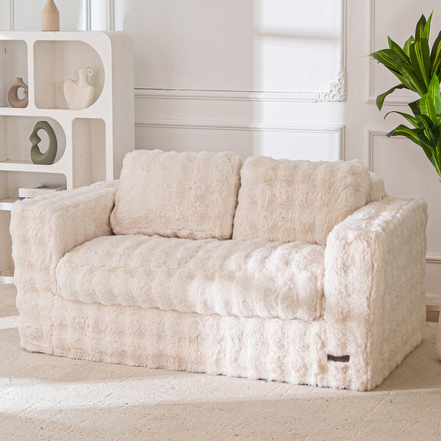 MAXYOYO Loveseat Sofa for Living Room, Small Sofa Couch Tufted Boneless Couch, Comfy Bean Bag Chair for Small Space Bedroom Apartment, No Assembly Needed, Beige