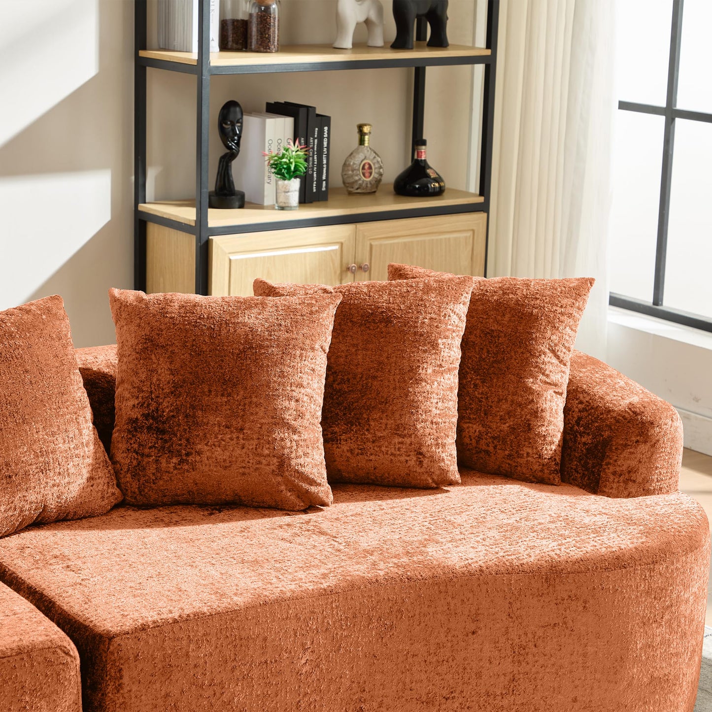 Sectional Sofa, Curved Cloud Sofa Couch, Chenille Full Sponge Chaise for Living Room, Apartment (Orange, 110 Inch)