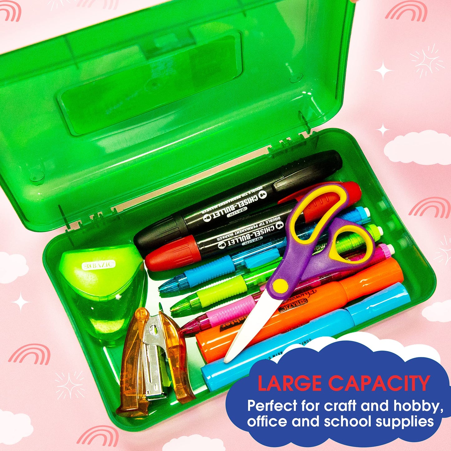 BAZIC PRODUCTS Classic Color Utility Box, 8 x 5 1/4 x 2 3/8 in, for School Office Supplies, Set of 4