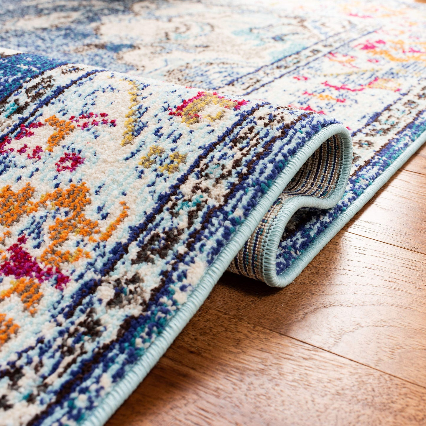 SAFAVIEH Monaco Collection Runner Rug - 2'2" x 14', Navy & Light Blue, Non-Shedding & Easy to Clean, Distressed Medallion Design, Ideal for Hallway, Foyer, Entryway, Kitchen, Bedroom (MNC243N)