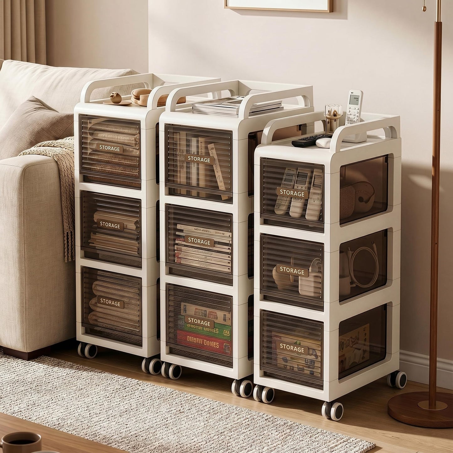 ZHYOCOGY Bathroom Storage with Drawers, 11.8" Wide Wide Slim Storage Cabinet with Wheels for Small Spaces, Narraw Cart for Kitchen Office Bedroom Dinning Room Under Desk, 29.7" Tall