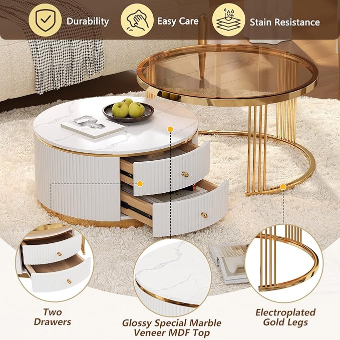 Merax 2-Piece Round Nesting Coffee Table Set