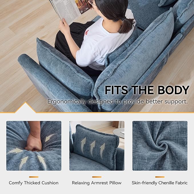 111'' Sectional Cloud Deep Seat Couch, Modern Comfy Chenille Modular Sectional