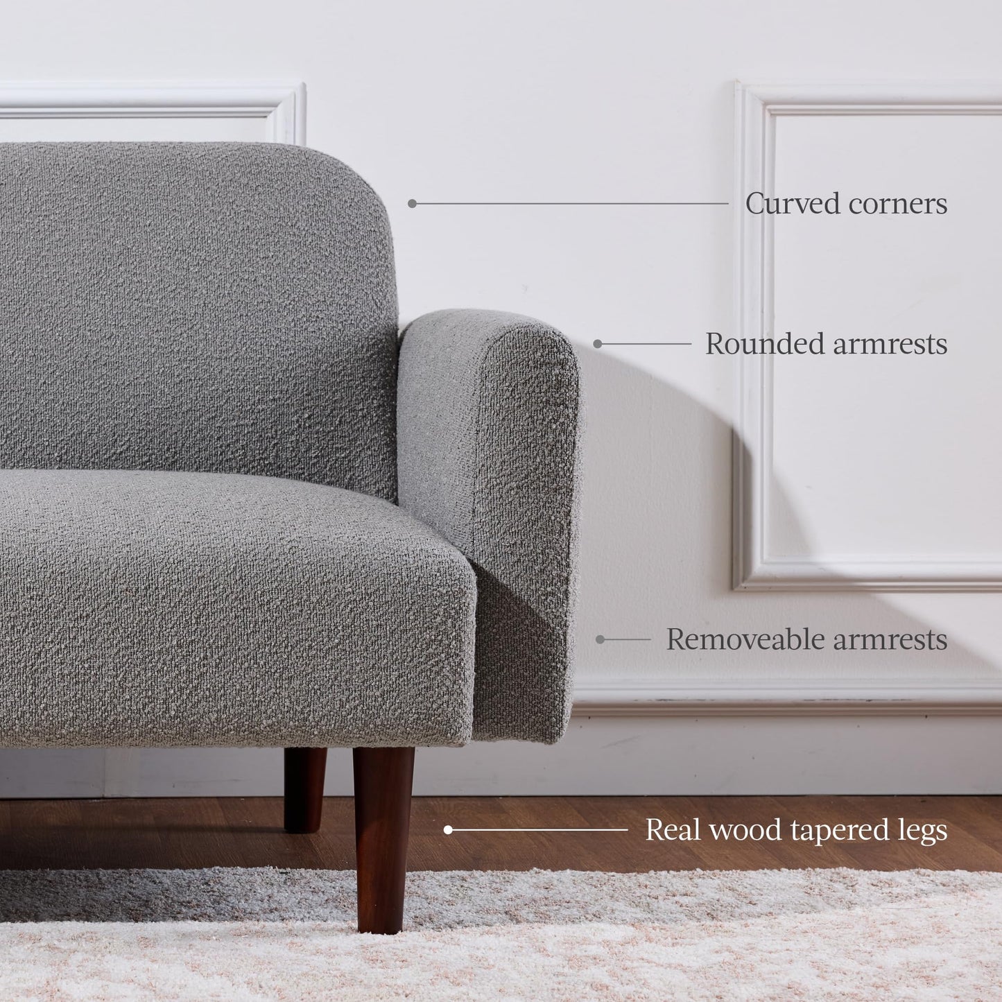 Best Choice Products 77" Mid Century Modern Boucle Loveseat Sofa, Couch, Convertible Sofa Sleeper Bed w/Real Wood, Removable Armrest - Storm Gray