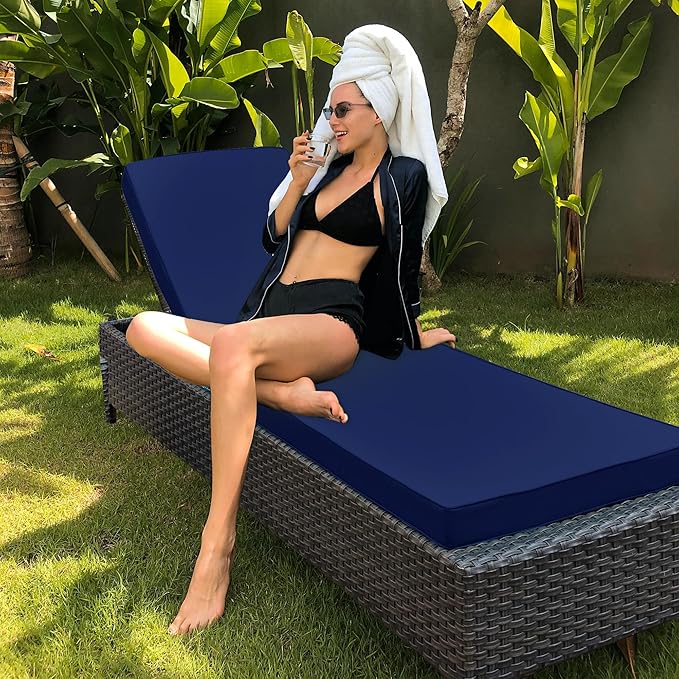 Chaise Lounge Cushion Outdoor, Waterproof and Stain-Resistant Lounge Deck
