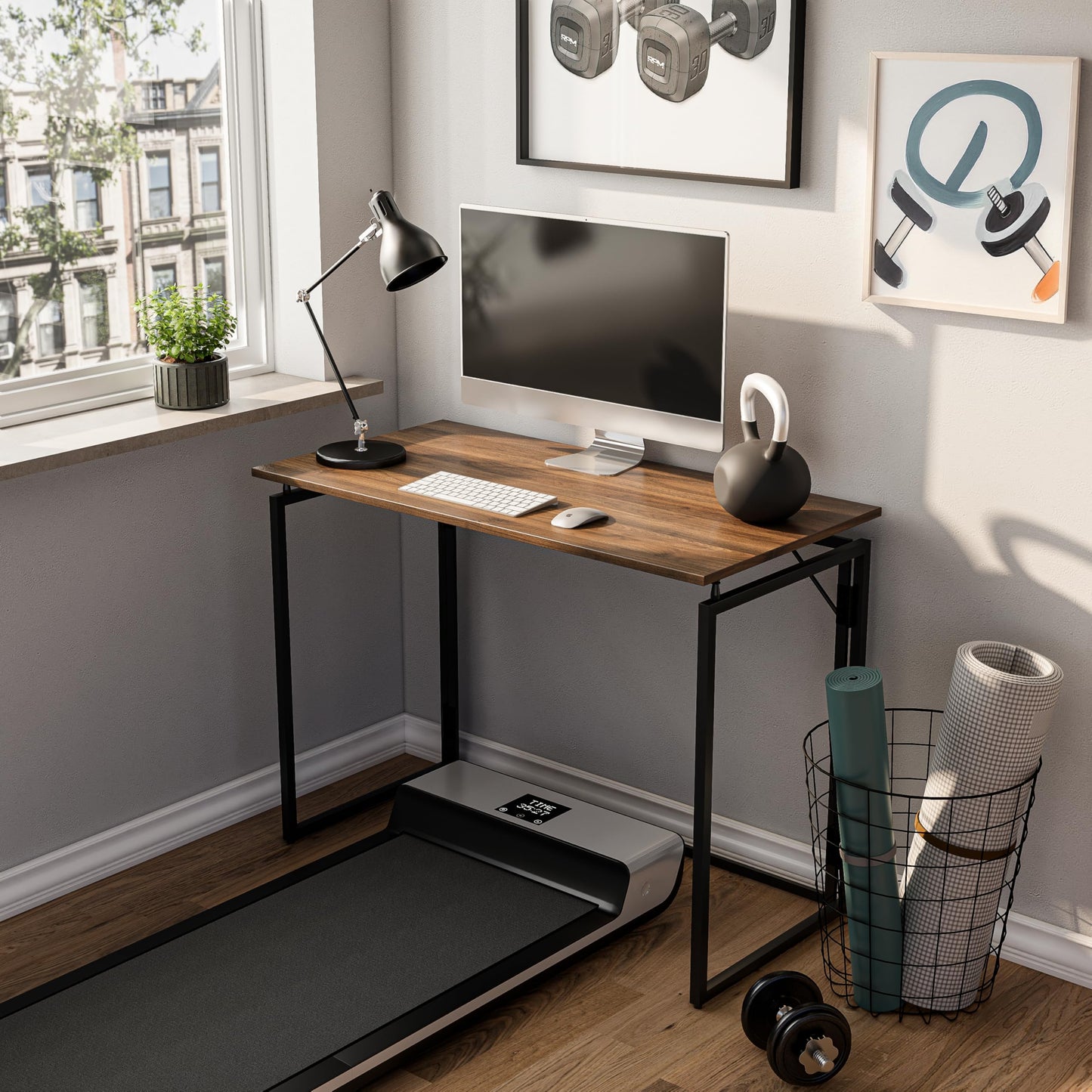 alawooder Folding Desk - 39.4” Wood Top Foldable Desk for Small Spaces | No Assembly Required Compact Desk for Home Office, Writing, and Study