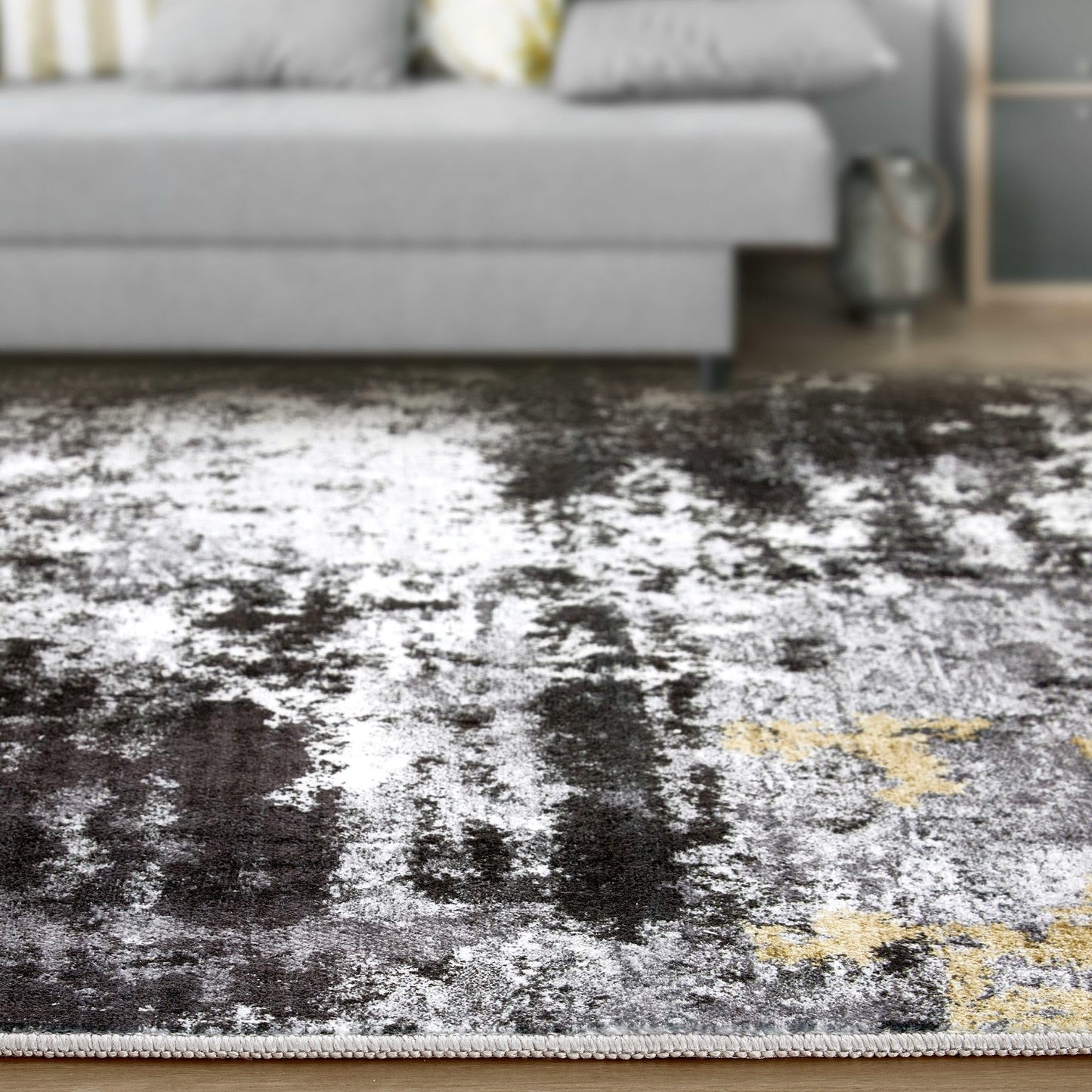 TARANCH Abstract 10x14 Area Rug: Machine Washable Non Slip Ultra Thin Low-Pile Carpet, Soft Stain Resistant for Living Dining Room Bedroom, Kid Pet Friendly, Robot Vacuum Compatible - Black Gold