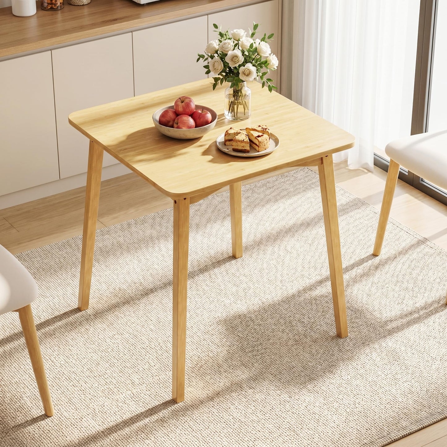 SANLUCE Bamboo Dining Table, Small Kitchen Table for 2, 27.6" Square Dining Tables for Small Space, Easy Assembly, Dinner Table for Dining Room, Living Room, Kitchen, Office(Natural)
