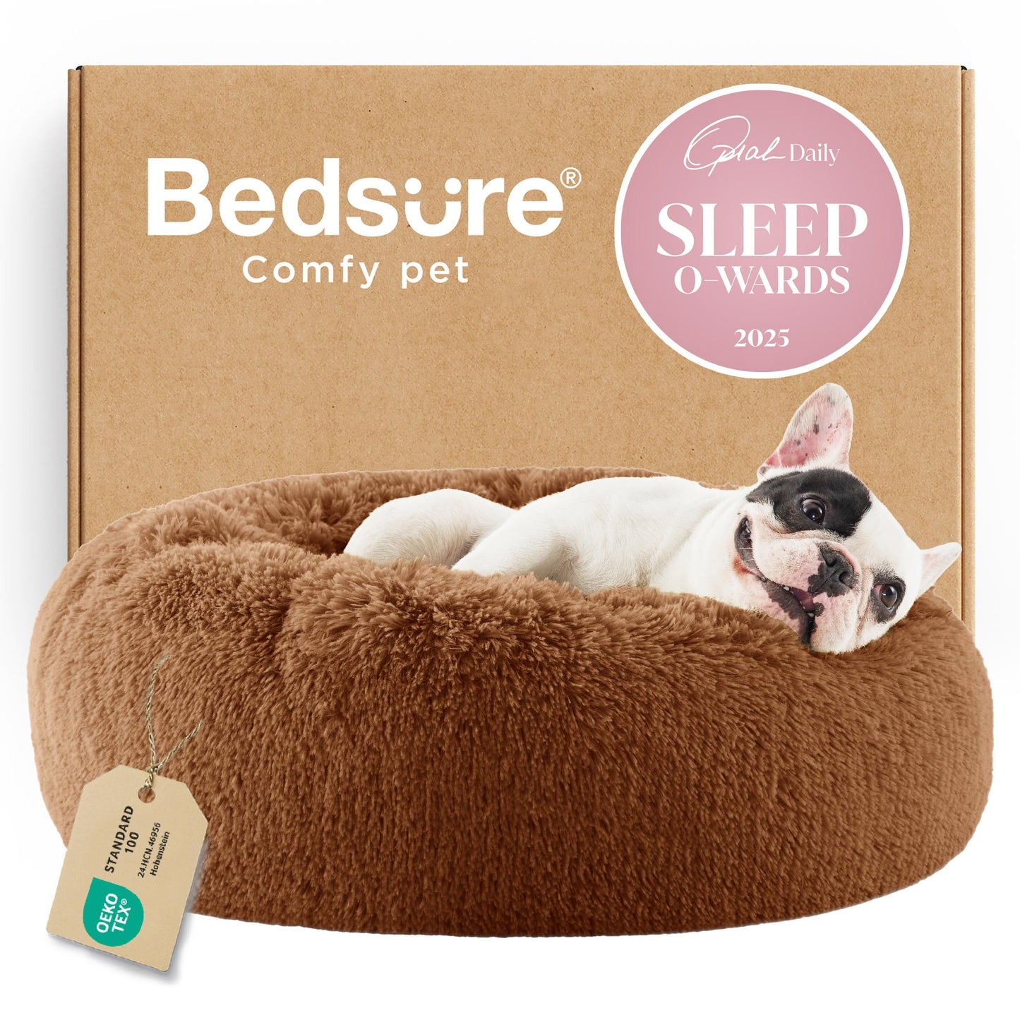 Bedsure Calming Dog Bed for Small Dogs - Donut Washable Small Pet Bed, 23 inches Anti-Slip Round Fluffy Plush Faux Fur Large Cat Bed, Fits up to 25 lbs Pets, Copper