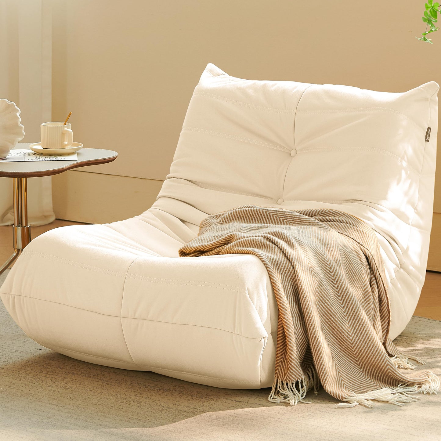 Gazecaia Comfy Bean Bag Chair for Adults Teens | Fireside Floor Lounge Chair, Soft Suede High-Resilience Memory Foam Bean Bag Couch with Non-Slip Base, for Living Room Bedroom Apartment Office, White