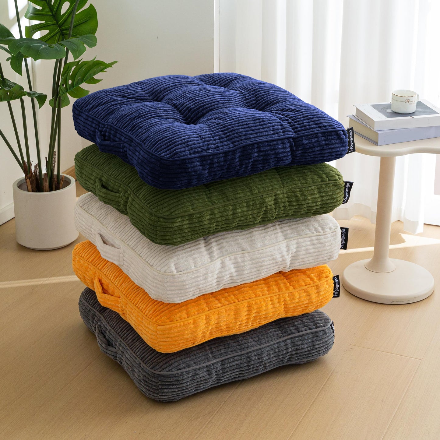 HIGOGOGO Floor Pillow Cushion for Adults, Meditation Cushion Pillow, Large Square Floor Sitting, Tufted Corduroy Cover, for Tatami Living Room or Yoga, Dark Green