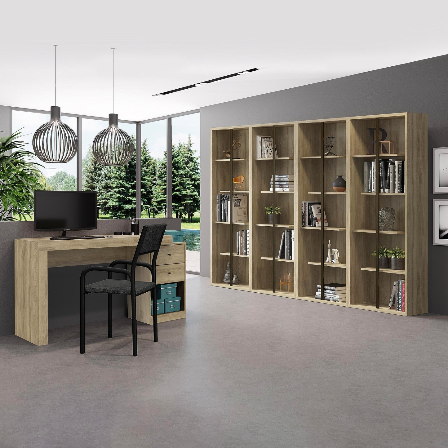Expandable Desk with Storage Drawers & Open Shelf - Expands from 47 Inch to 57 Inch - Pine Computer Desk with Printer Space - Modern Home Office Table with Drawers - Techni Mobili Blanco Collection