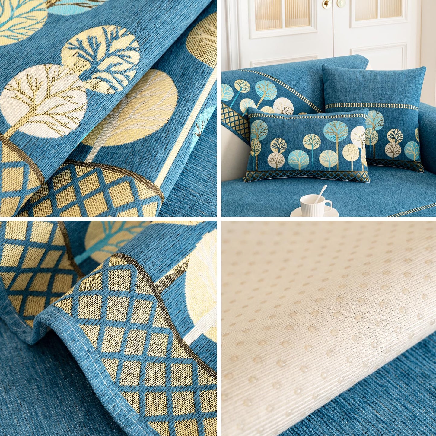 tianxinbaobei Boho Couch Cover, Non Slip Washable Sofa Covers, Chenille Couch Covers Quilted, Bohemian Sofa Slipcovers, Furniture Protector for Armrest and Backrest(Blue,28"x28",1pc)