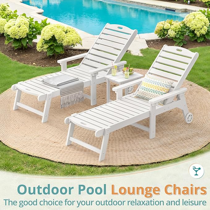 LUE BONA Lounge Chair Outdoor Set of 2, HDPS Chaise Lounge Outdoor