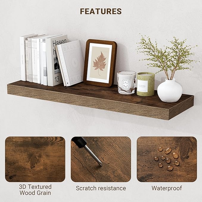 Acovy 36 Inch Floating Shelves, Wooden Shelves