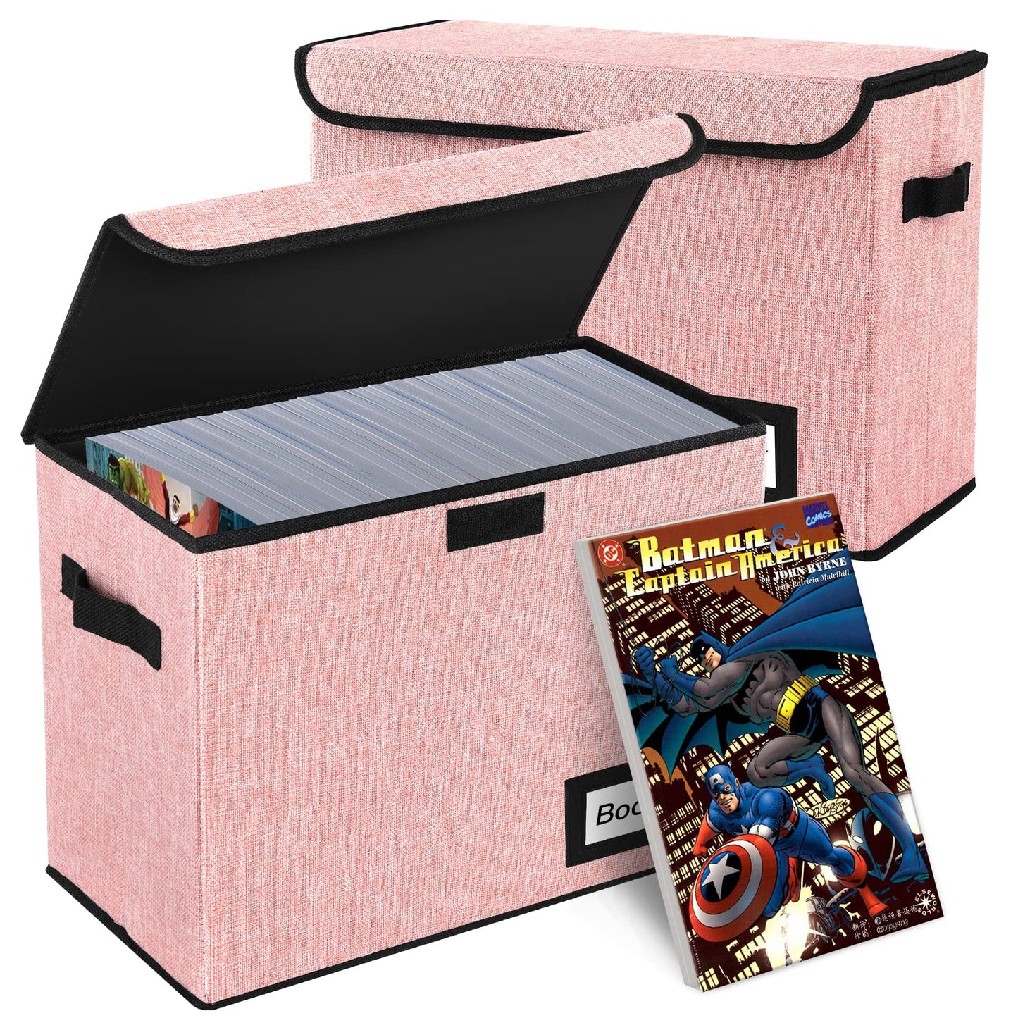 YNSZAS 2 Pack Comic Book Storage Box, Comic Protector Organizer, 15.8" X 7.8" X 11.8", Collapsible Comic Short Box, Holds 160-180 Comic Book Container Holder Shelf Bin (Pink)