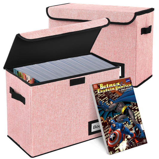 YNSZAS 2 Pack Comic Book Storage Box, Comic Protector Organizer, 15.8" X 7.8" X 11.8", Collapsible Comic Short Box, Holds 160-180 Comic Book Container Holder Shelf Bin (Pink)