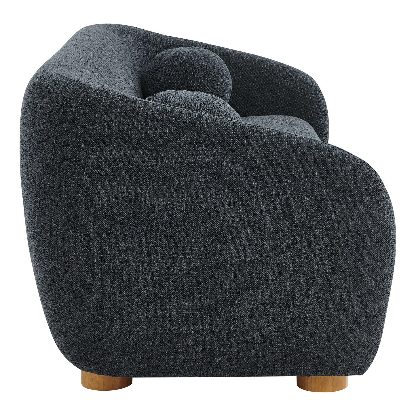 Modway Holland 85 Inch Minimalist Curved Back Sofa in Navy – Chenille Fabric Sofa with Ball Throw Pillows and Wood Feet – Modern 3-Seater Couch for Living Room