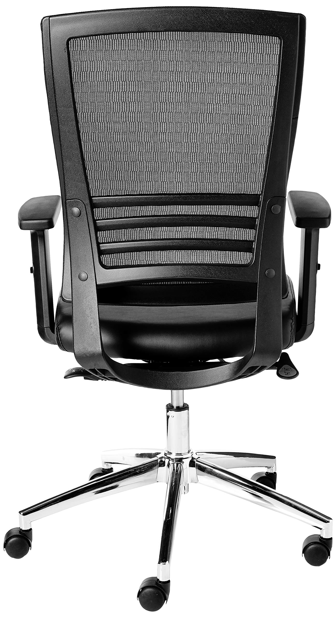Office Star Mesh Back Office Chair with 2-to-1 Synchro Tilt Control and Adjustable Padded Arms, Black Bonded Leather with Chrome Frame