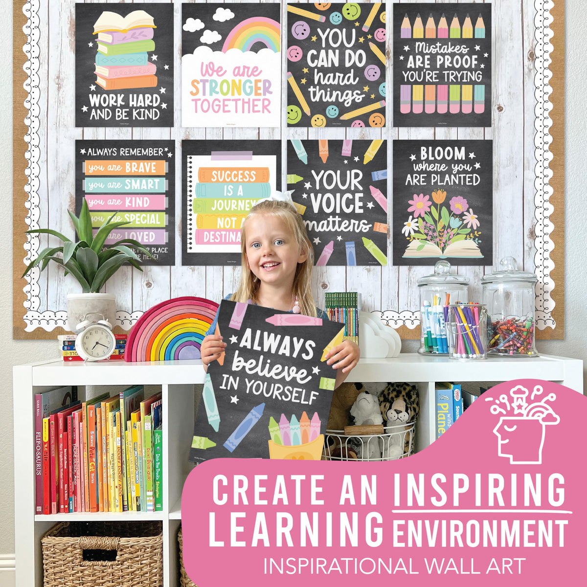 Hadley Designs Motivational Poster for Classroom Decor -9 Growth Mindset Classroom Posters Elementary, Inspirational Wall Decor Middle School, Teacher Must Haves, Chalkboard Bulletin Board Decorations