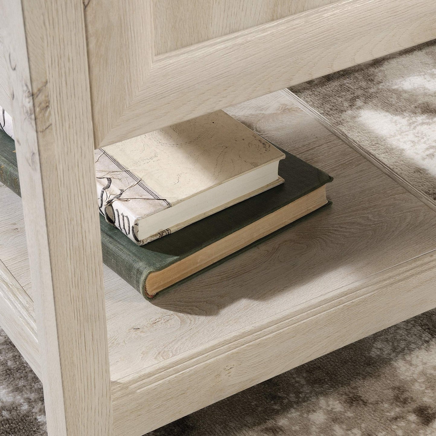 Sauder Edge Water L-Shaped Corner Desk with Storage Drawers and Open Shelf, in Chalked Chestnut