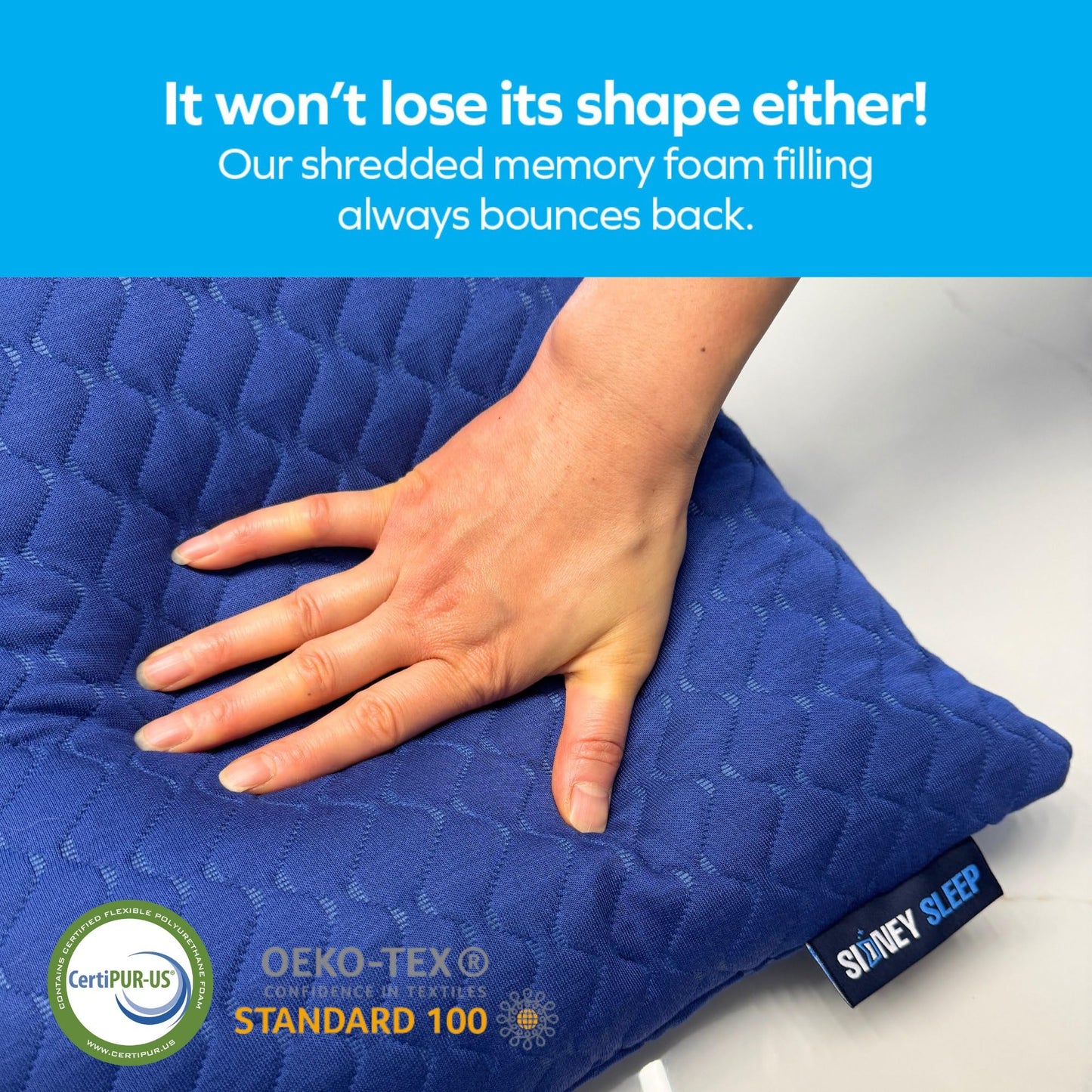 Sidney Sleep Adjustable Curved Pillows for Neck and Shoulder Support with Extra Shredded Fill - Cervical Contour Pillow for Side and Back Sleepers - Queen Size 19" x 29" - CertiPUR-US Certified (Blue)