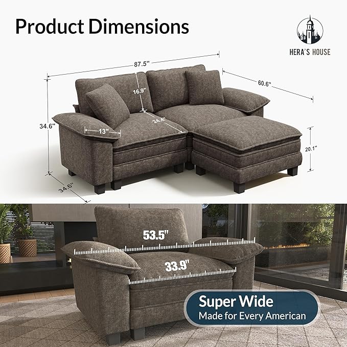 HERA'S HOUSE 88" Modular Sectional Sofa, L Shaped Couches