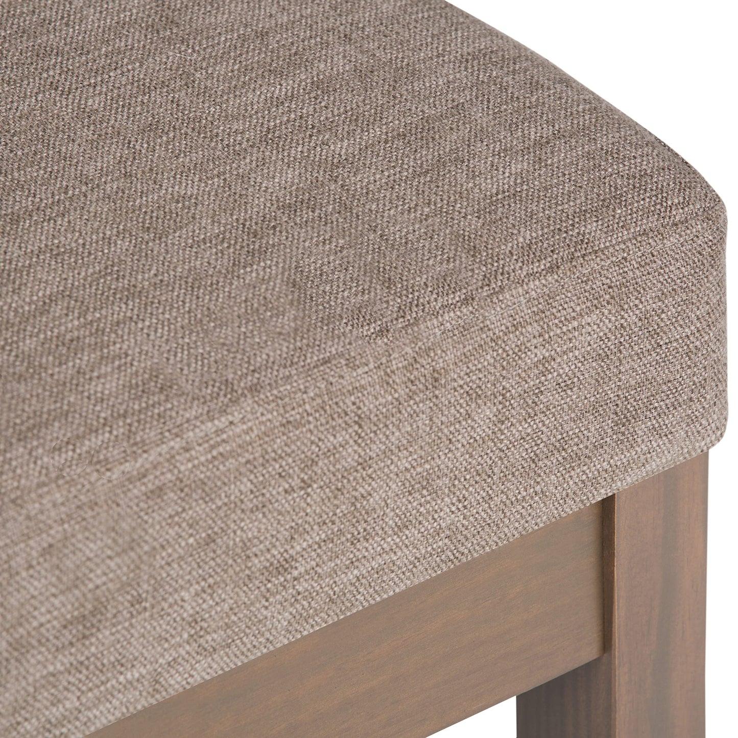 SIMPLIHOME Milltown Small Ottoman Bench - 27" Wide x 18" High Upholstered Linen Look Fabric Rectangle Footstool Ottoman in Fawn Brown, Contemporary Bench for Bedroom with Cushioned Seat, Assembled