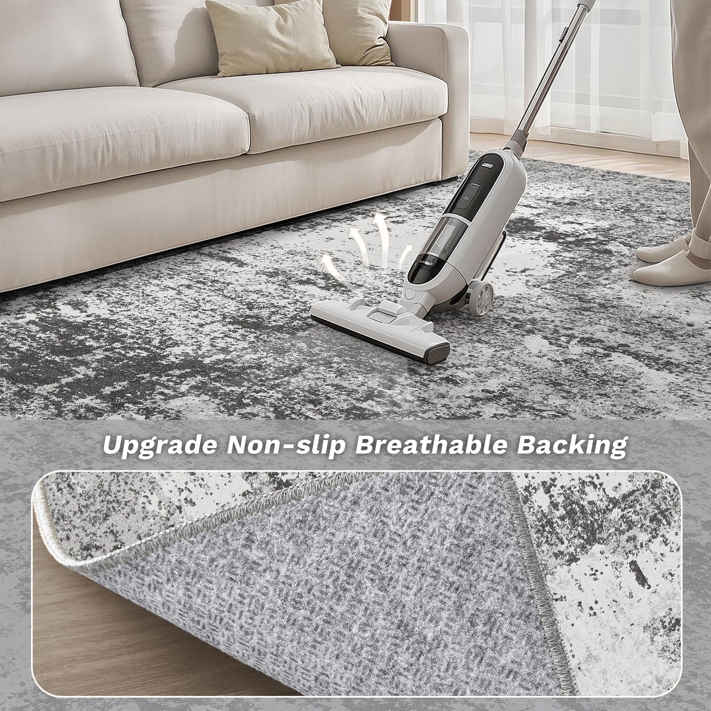 Micgeek Area Rug Living Room - 5X8 Abstract Washable Large Soft Foldable Non Slip Rug Neutral Modern Low Pile Carpet for Bedroom Nursery Dining Room Kitchen Home Office Indoor - Grey