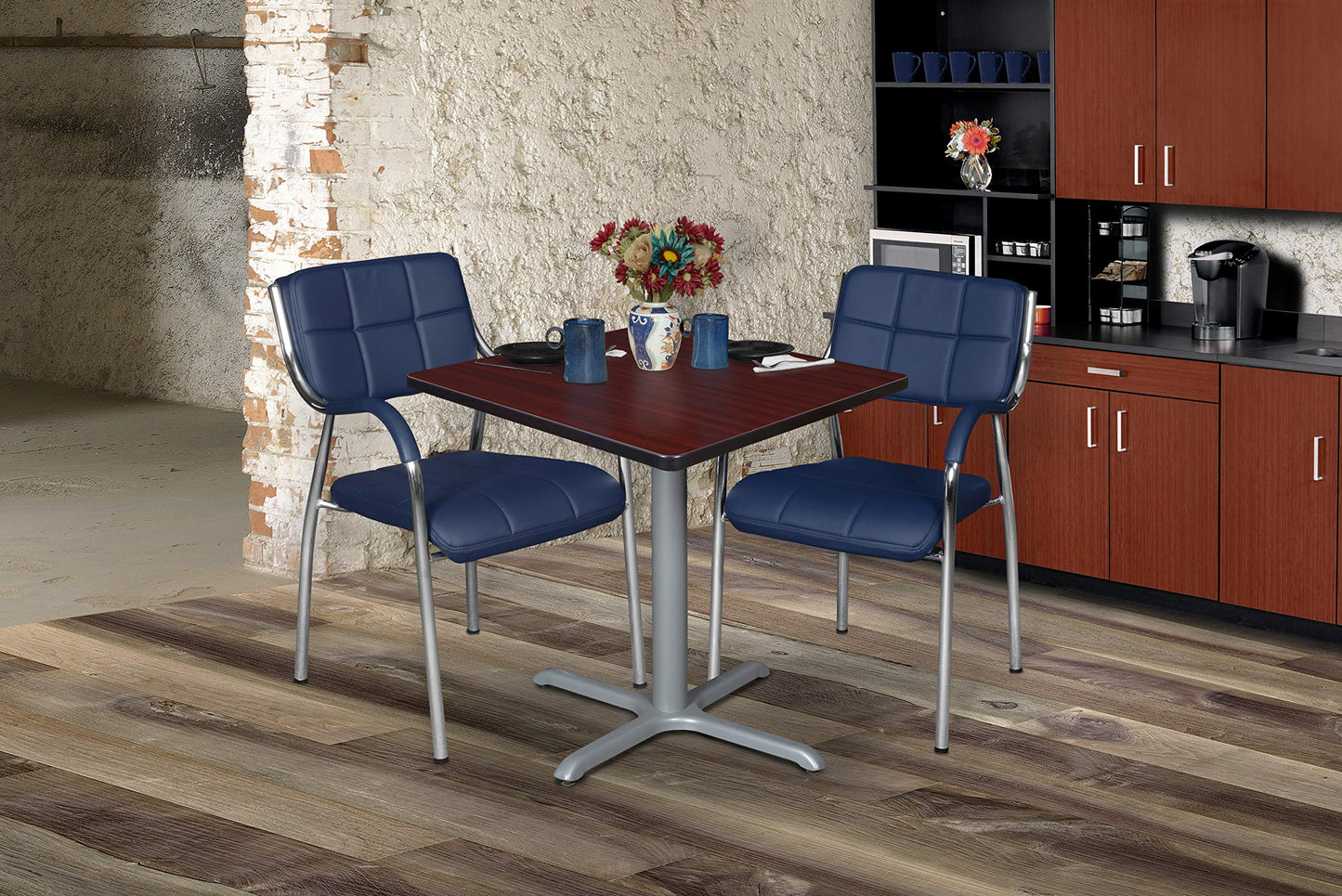 Regency Cain 30 in. Small Square X-Base Breakroom Table- Mahogany Top, Grey Legs