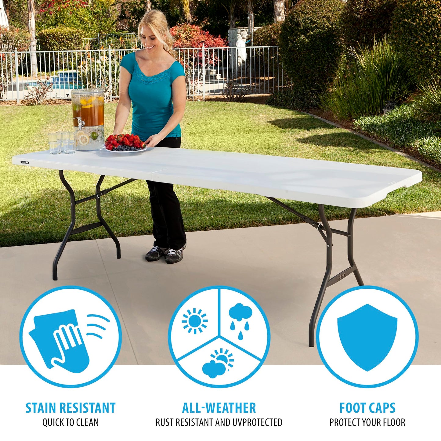 LIFETIME 8-Foot Fold in Half Table, Light Commercial, White Granite