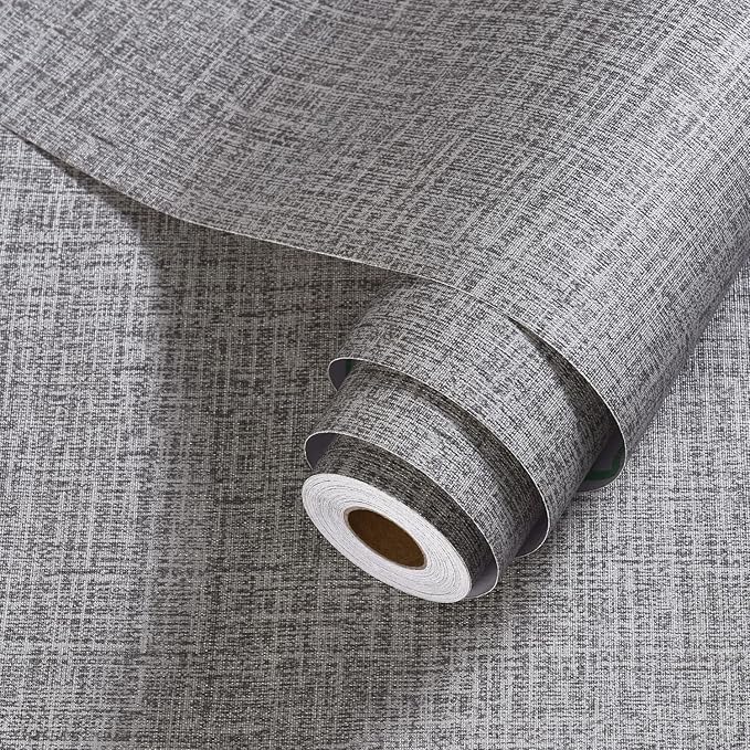 Grey Contact Paper Peel and Stick Wallpaper 32.8ft Pre-Pasted Grasscloth
