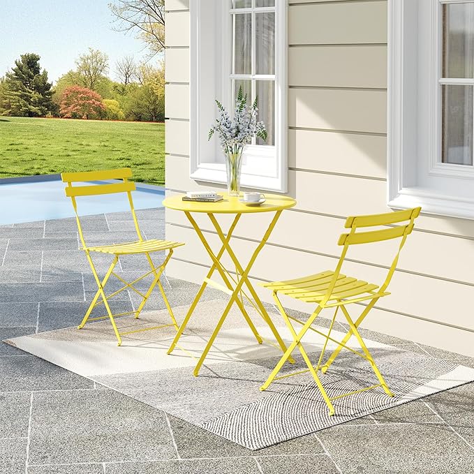 Bistro Table and Chairs Set of 2, 3 Piece Outdoor/Indoor Folding Patio Bistro