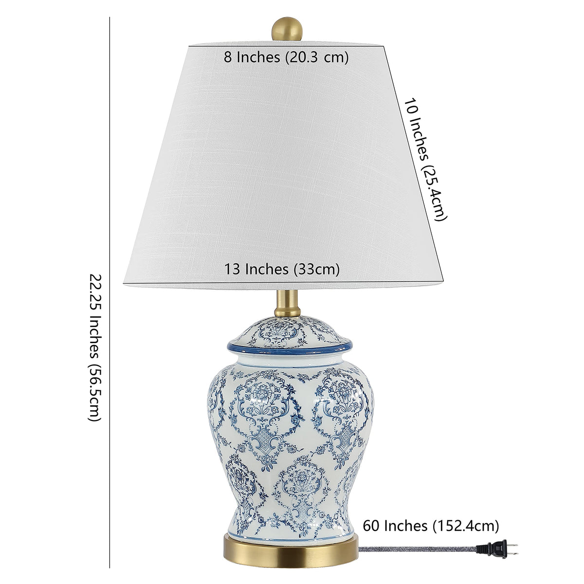 JONATHAN Y 22.25" Blue/White Chinoiserie Ceramic Urn Table Lamp, Traditional Classic Nightstand Lamp for Living Room Bedroom, White Linen Shade, LED Bulb Included JYL3085A