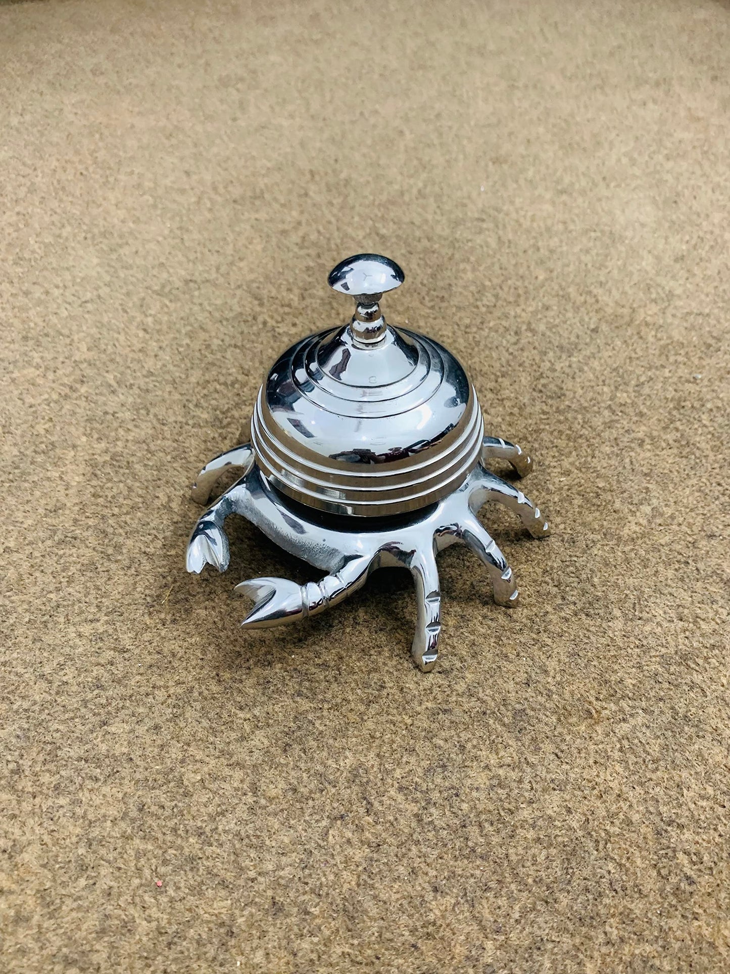 Vintage Chrome Finish Aluminium Crab Bell Hotel Counter Reception Bell Teacher Desk Bell