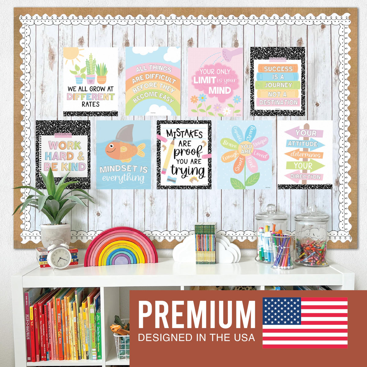 Hadley Designs Motivational Poster for Classroom Decor - 9 Growth Mindset Classroom Posters Elementary, Inspirational Wall Decor Middle School, Teacher Must Haves, Pastel Bulletin Board Decorations