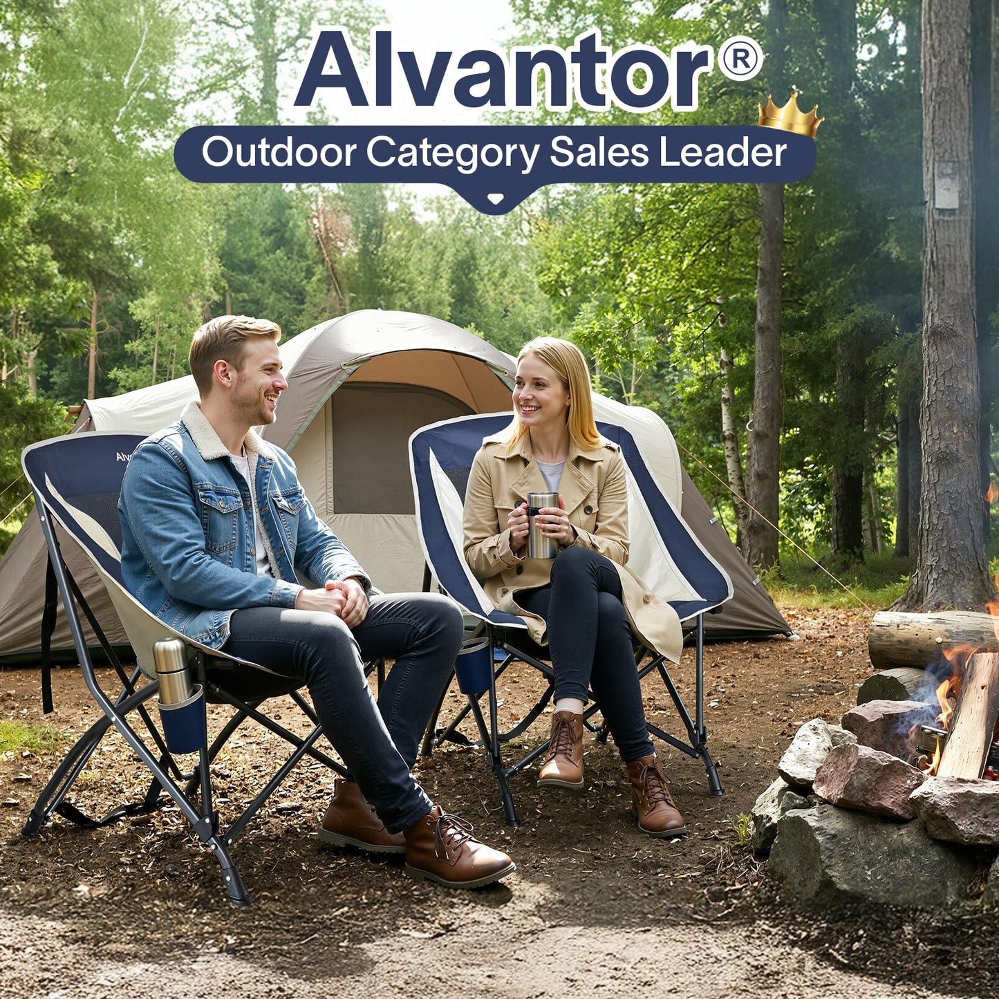 Alvantor Folding Camping Chair with Breathable Mesh, Portable Outdoor Chair for Adults, Heavy Duty Steel Frame Supports 250 lbs, Built-in Cup Holder, Carry Strap for Camping Beach Sports Tailgating