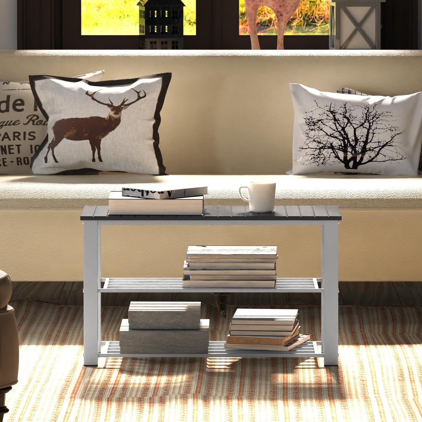 Simple Houseware Wood Top Shoe Storage Bench for Entryway, Grey