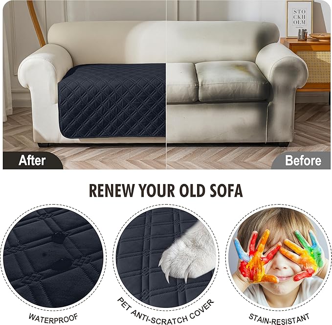 Genina Waterproof Couch Cover, Washable Anti-Slip 86.6 inch Sofa Covers