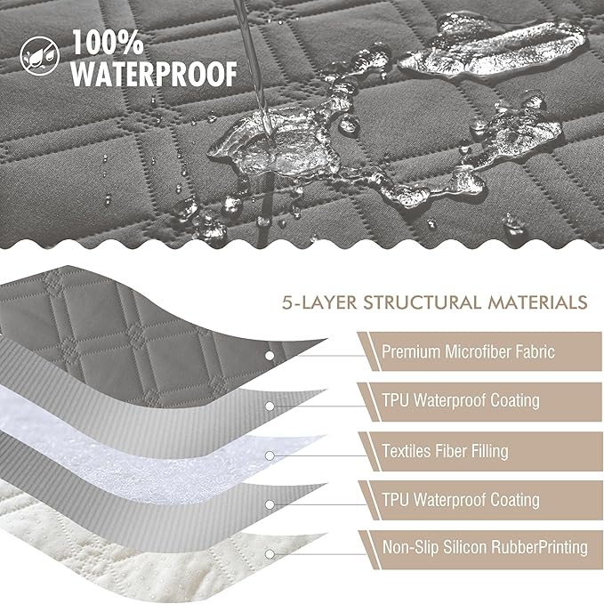Genina Waterproof Couch Cover, Washable Anti-Slip 51 inch Loveseat Sofa Covers